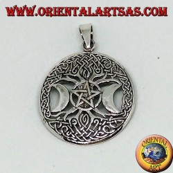 Silver pendant, the tree of the triple Goddess with pentacle