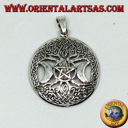 Colgante de plata, el árbol de la triple diosa con pentáculo