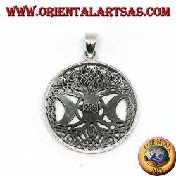 Colgante de plata, el árbol de la triple diosa con pentáculo