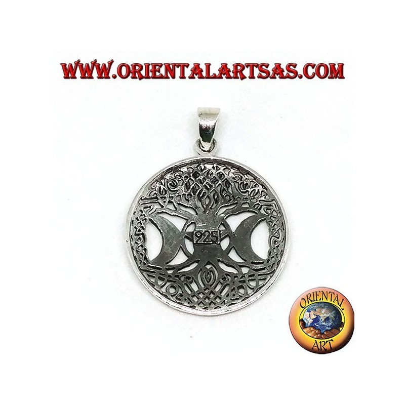 Silver pendant, the tree of the triple Goddess with pentacle