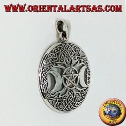 Silver pendant, the tree of the triple Goddess with pentacle