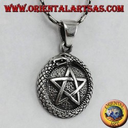 Colgante de plata, talismán Uroboro ouroboros con pentáculo
