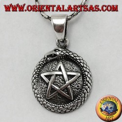 Pendentif en argent, talisman Uroboro ouroboros avec pentacle
