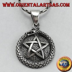 Pendentif en argent, talisman Uroboro ouroboros avec pentacle