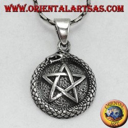 Silver pendant, talisman Uroboro ouroboros with pentacle