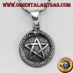 Silberanhänger, Talisman Uroboro ouroboros mit Pentakel