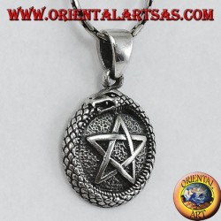 Silver pendant, talisman Uroboro ouroboros with pentacle