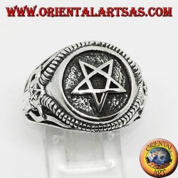 Silver ring with pentacle and Bafometto (the Bean of Mendes)