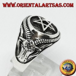 Silver ring with pentacle and Bafometto (the Bean of Mendes)