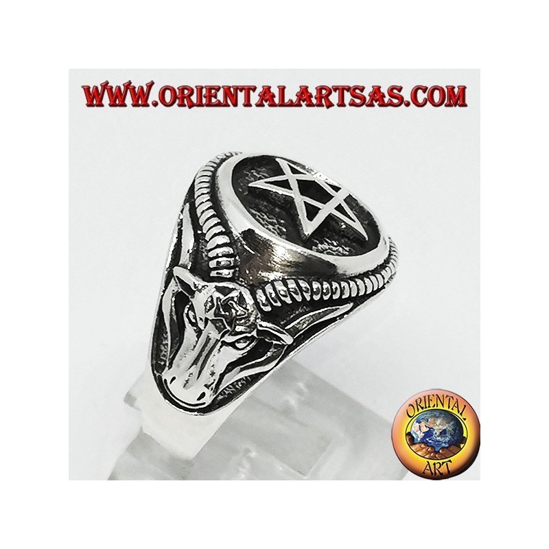 Silver ring with pentacle and Bafometto (the Bean of Mendes)