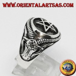 Silberring mit Pentagramm und Bafometto (die Bohne von Mendes)