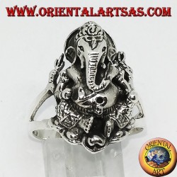 Silver ring with Ganesh sitting on the lotus flower