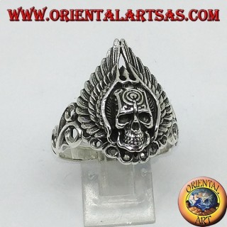 Anello in argento teschio con ali