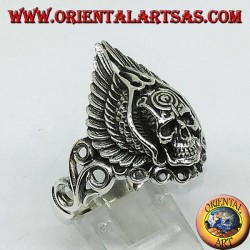 Anillo de plata, calavera con alas