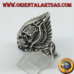 Anillo de plata, calavera con alas