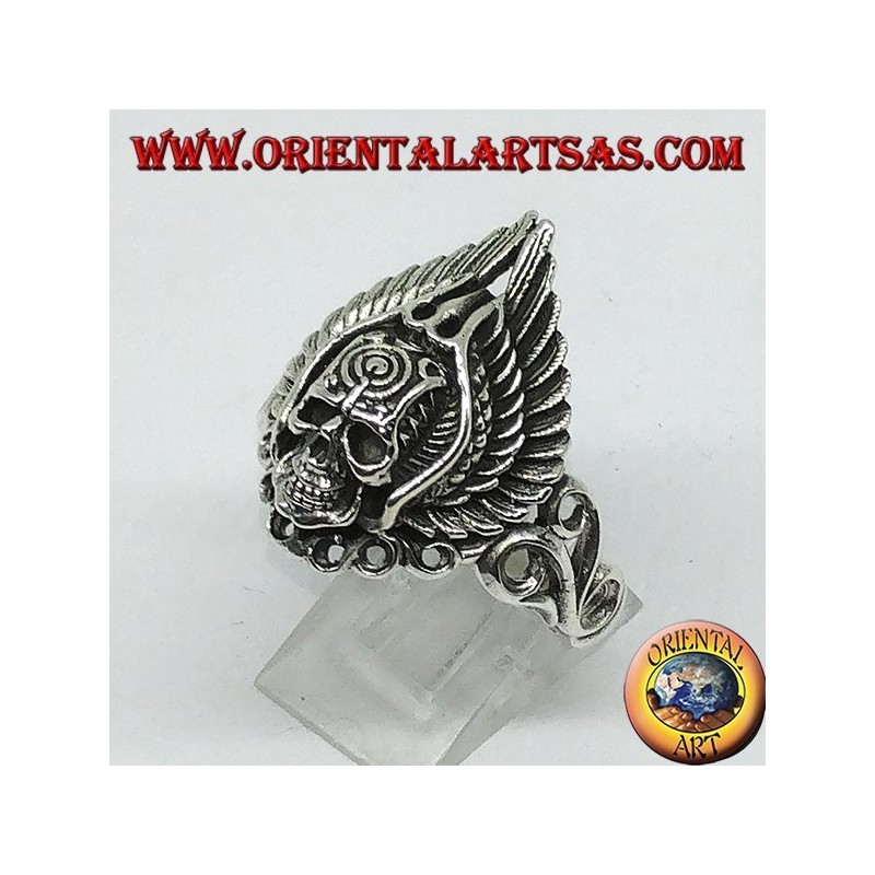 Silver ring, skull with wings