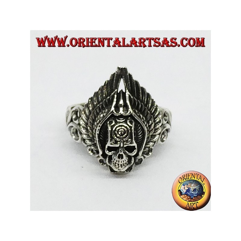 Silver ring, skull with wings