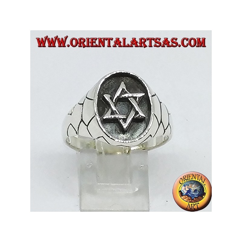 Bague en argent, sceau avec étoile de David, étoile à 6 branches