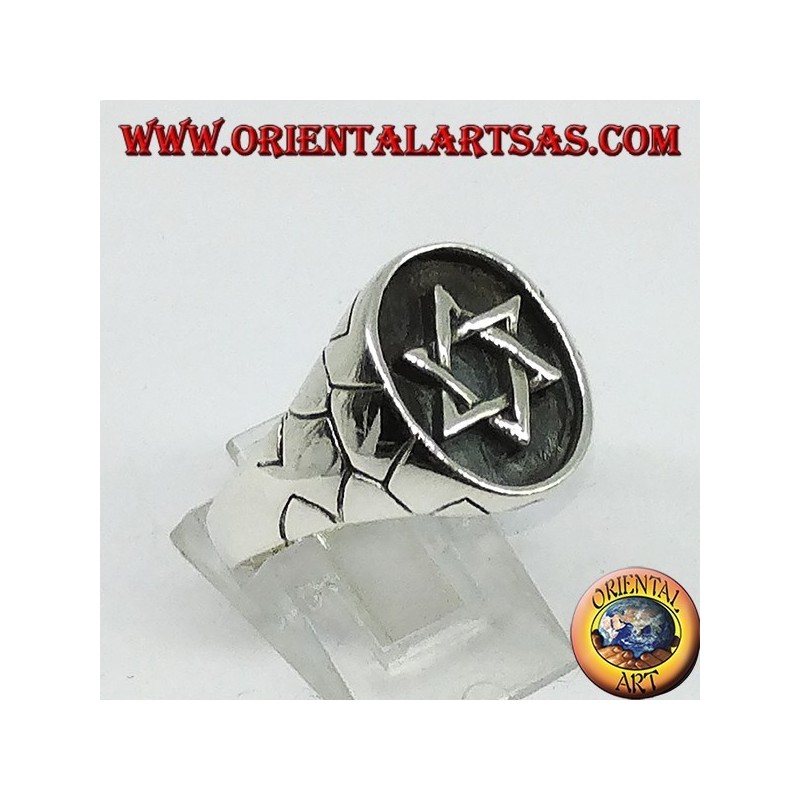 Bague en argent, sceau avec étoile de David, étoile à 6 branches
