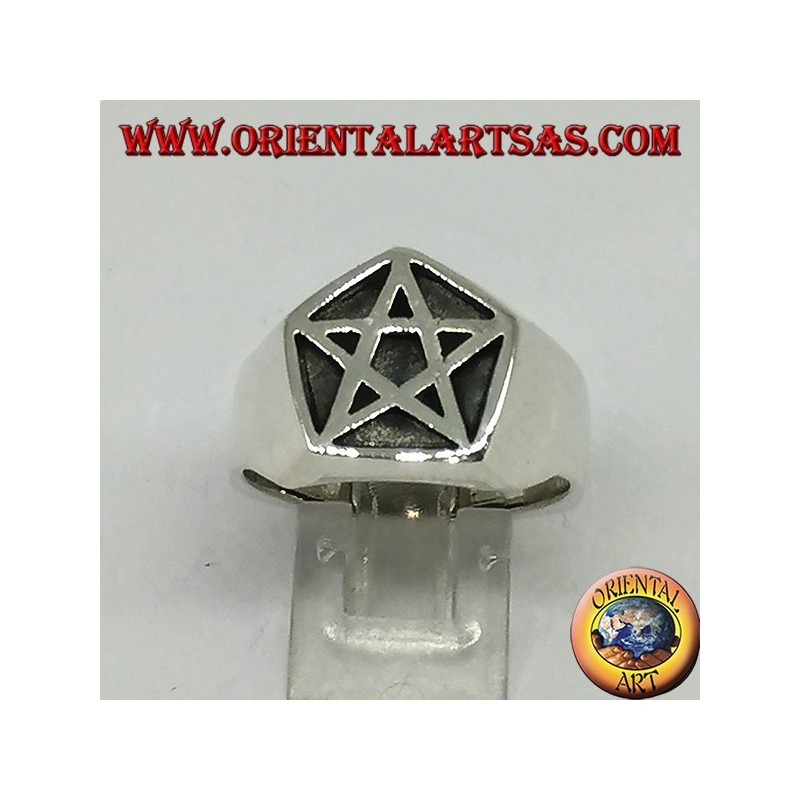 Silver ring, pentacle seal in the pentagon