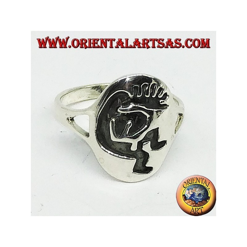 Anillo de plata Kokopelli símbolo de la felicidad.