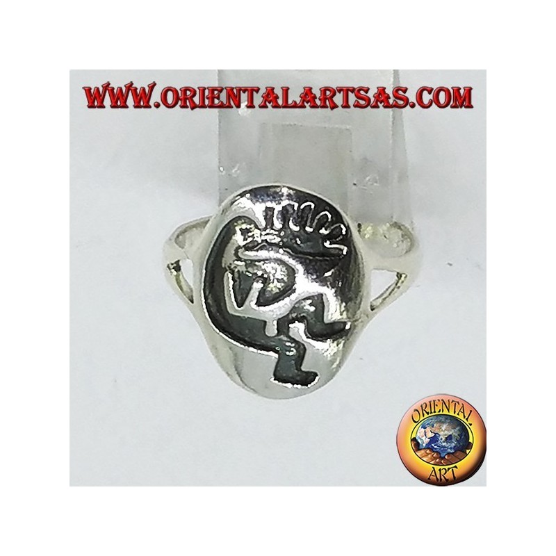 Silver ring Kokopelli symbol of happiness