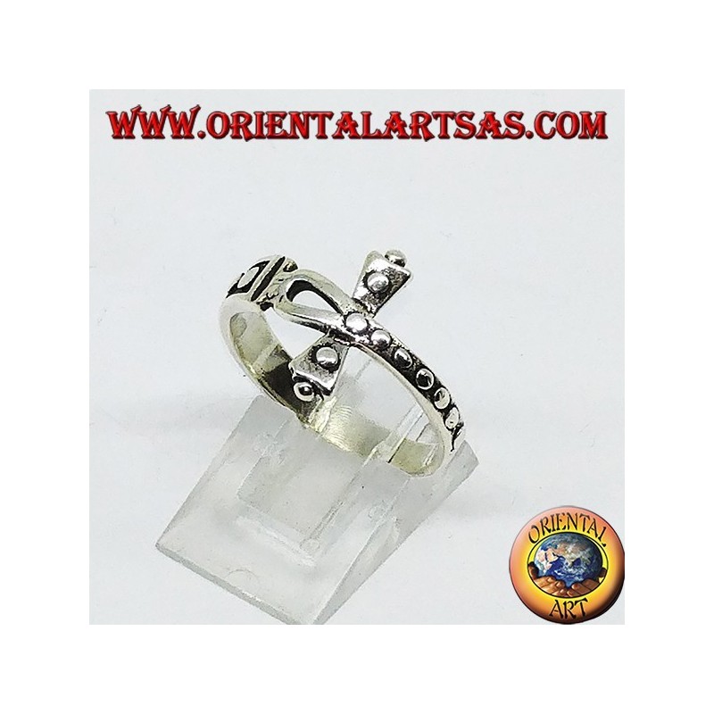 Silver ring, with Ankh of studded cross