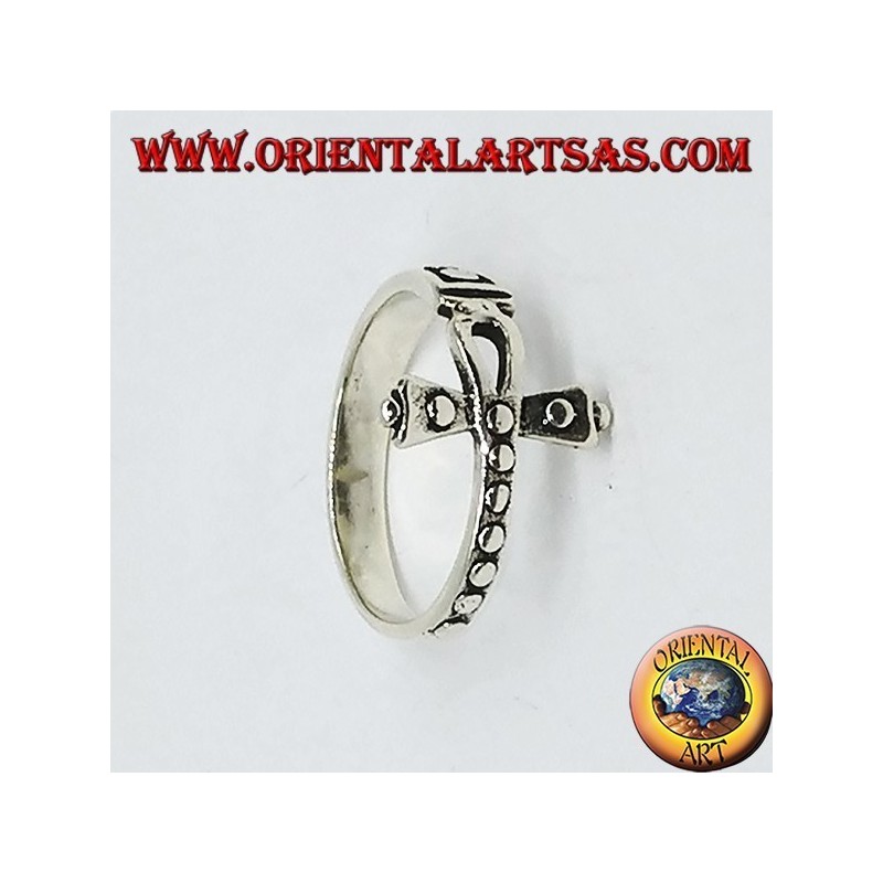 Silberring mit Ankh von besetztem Kreuz