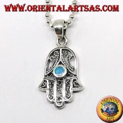 Pendentif en argent, main de fatima hamsa avec opale