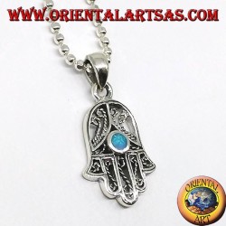 Pendentif en argent, main de fatima hamsa avec opale