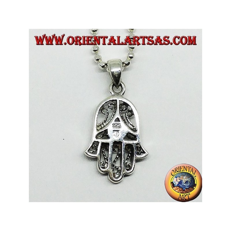 Colgante de plata, mano de fatima hamsa con ópalo.
