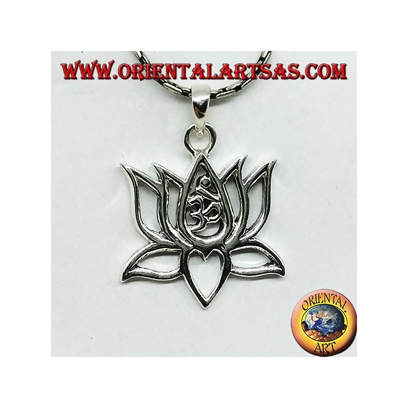 Silberner Anhänger Lotus Blume mit om heiligen zentralen Silbe Aum