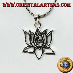 Silver pendant Lotus flower with om sacred central syllable Aum