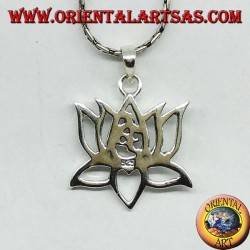 Silver pendant Lotus flower with om sacred central syllable Aum