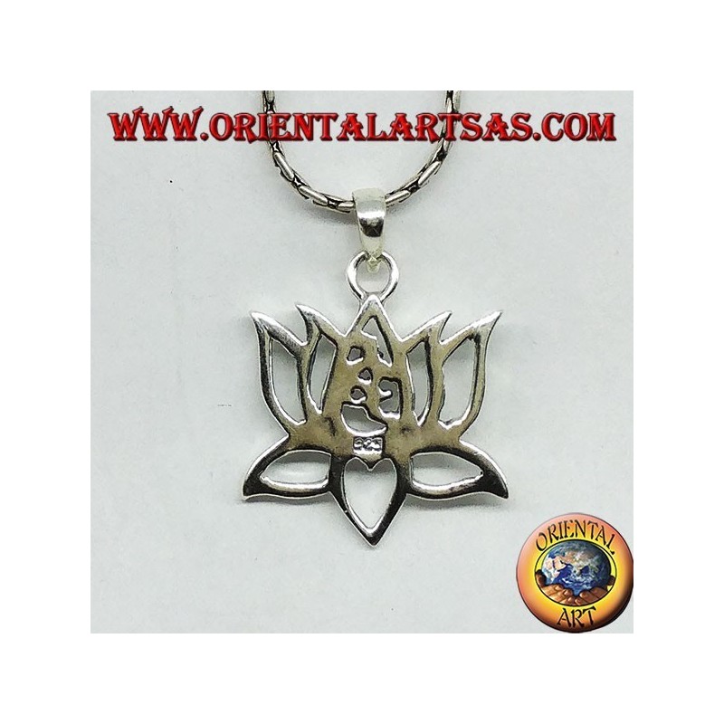 Pendentif en argent avec fleur de lotus et syllabe centrale sacrée Aum