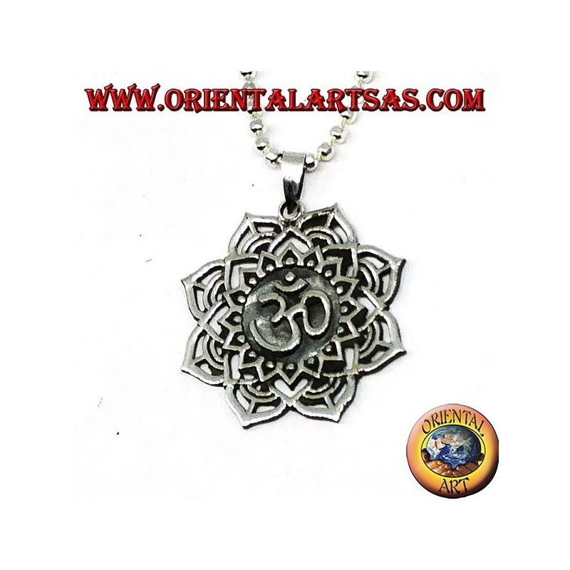 Silver pendant with Auṃ or Oṃ sacred syllable on the Lotus flower