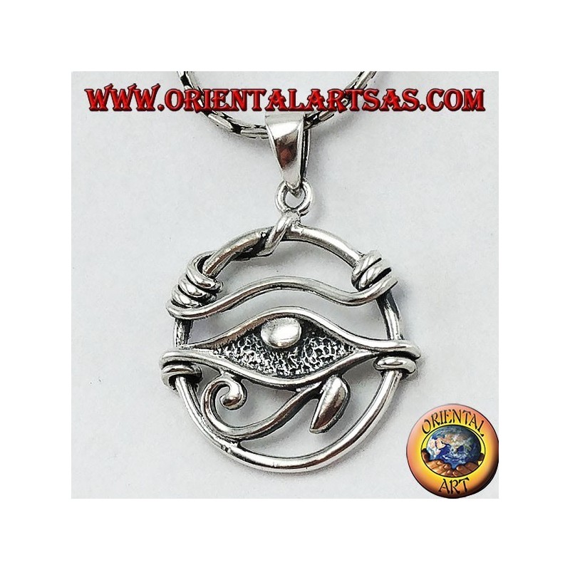 Ciondolo in argento,occhio di Horus nel cerchio