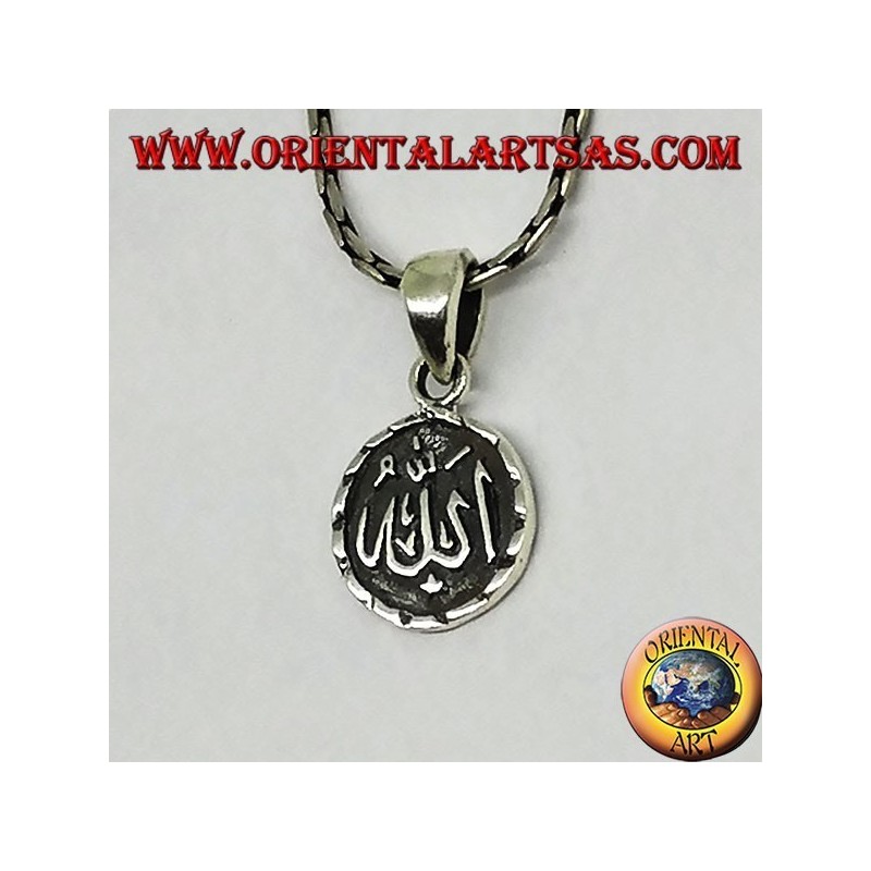 Ciondolo tondo in argento bifacciale  Allah ﷲ‎  ed la  mezzaluna e stella