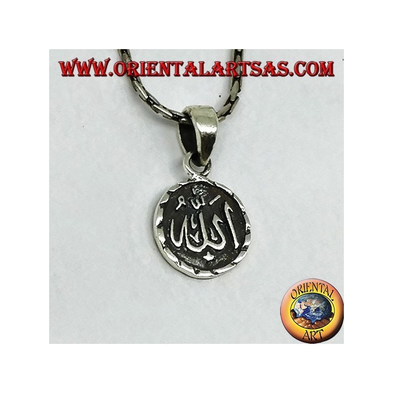 Ciondolo tondo in argento bifacciale  Allah ﷲ‎  ed la  mezzaluna e stella