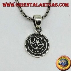 Pendentif rond en argent à double face Allah الله et le croissant et l'étoile