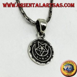 Pendentif rond en argent à double face Allah الله et le croissant et l'étoile