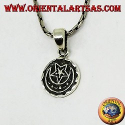 Round pendant in silver double-sided Allah الله and the crescent and star