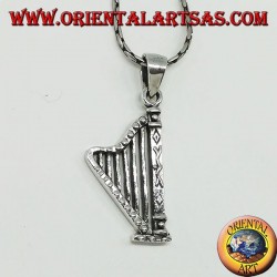 Silver pendant Harp musical instrument