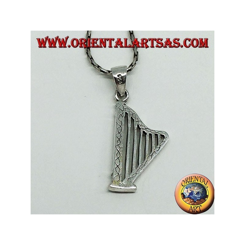 Silver pendant Harp musical instrument