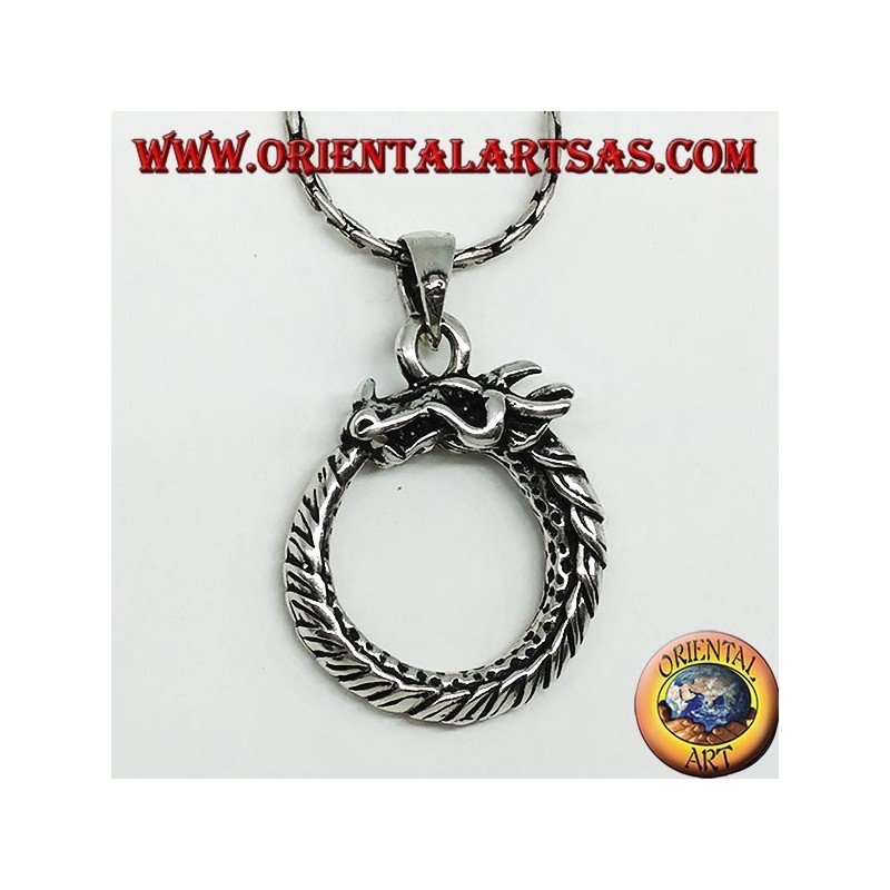 Ciondolo in argento, drago Uroboro  Ouroboros