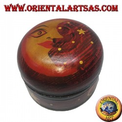 Scatola portagioie in legno di balsa tonda rossa raffigurante luna e stelle