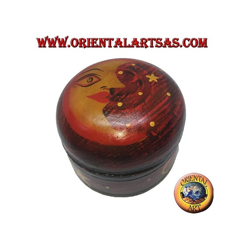 Joyero en madera de balsa roja que representa la luna y las estrellas.