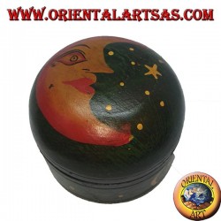Scatola portagioie in legno di balsa tonda verde raffigurante luna e stelle