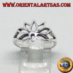 Silver ring in lotus flower, symbol of purity