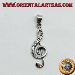 Pendentif en argent clé de sol ou clé du soleil, décoré